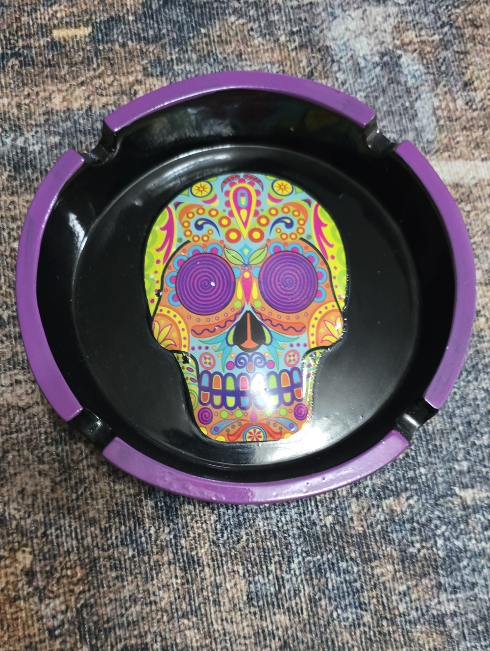Purple Sugar Skull Decorative Ashtray by